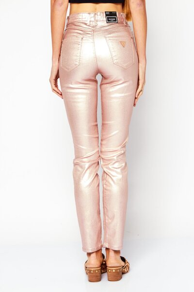Guess Women Metallic Skinny Fit Pants, Pink