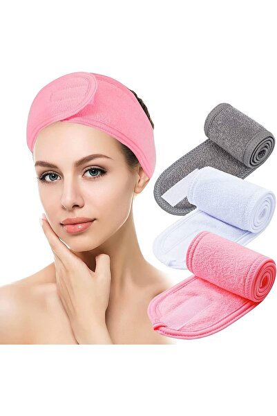 LA PERLA TECH عصابة رأس وردية-رمادية-بيضاء، عصابة رأس قابلة للتعديل للوجه من قماش تيري مطاطي