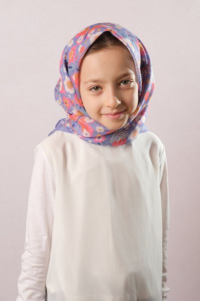 Giverny Eșarfă hijab pentru copii, mov, imprimat digital, bumbac, poliester, model fluture 6003_22