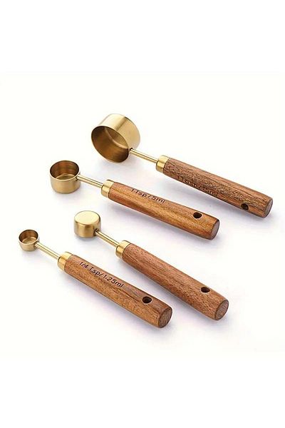 valkyrie 4 Pieces Measuring Cup Set with Stainless Steel and Wooden Handle - 15ml, 5ml, 2.5ml, 1.25ml