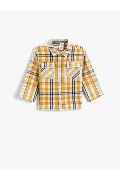 Koton Plaid Long Sleeve Shirt with Pocket Detail
