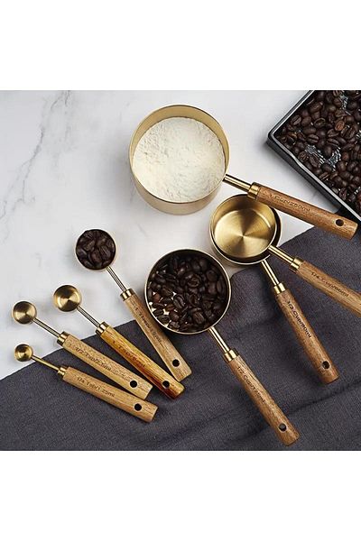 valkyrie 8 Pieces Stainless Steel and Wooden Handle Measurement Set - 1.25ml 2.5ml 5ml 15ml 60ml 80