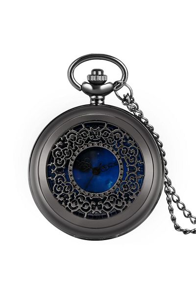 valkyrie Vintage Boxed Midnight Blue Retro Chain Pocket Watch - Gift Clock