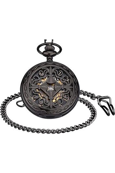 valkyrie Vintage Boxed Chain Wind-Up Mechanical Chrome Skeleton Clock - Gift Pocket Watch - Retro