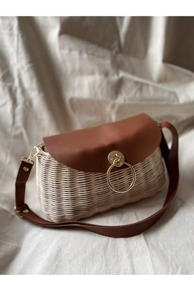ddoo Bambu Çanta. Rattan örgü omuz çantası.