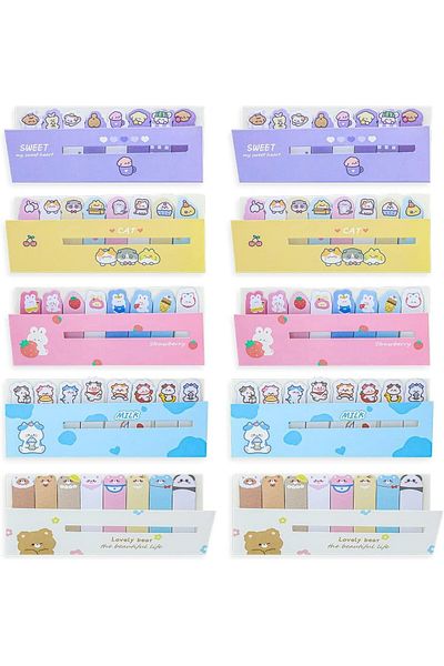 fulina 10 sets of Animal Sticky Notes,Cute Animals Styles,Easy to Stick & Remove,for Office School,5x6cm