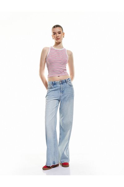 Koton Cotton Sleeveless Crew Neck Ribbed Crop Tank Top