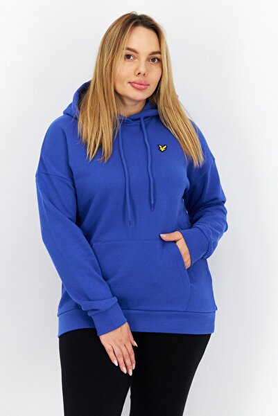 Lyle & Scott سويت شيرت نسائي بغطاء رأس وشعار العلامة التجارية بمقاس كبير، أزرق