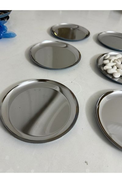 SEVA ÇELİK Steel Silver Color 6 Pieces Plain Mini Snack Bowl Cake Dessert Plate 12 cm