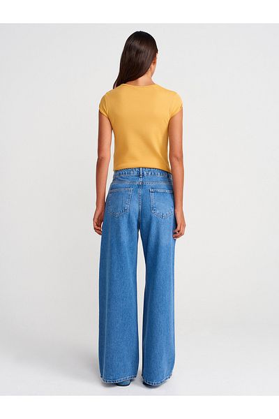 Dilvin 71980 Pantaloni largi din denim drapați-albastru