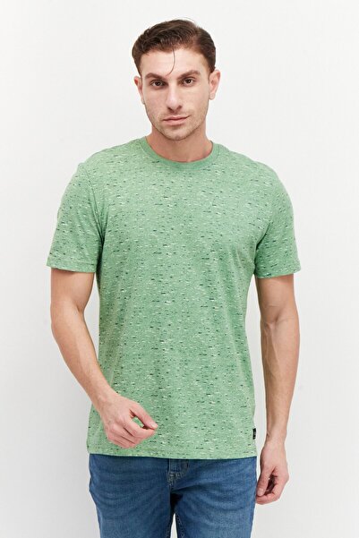 Silver Jeans Co. تي شيرت رجالي بطبعة كاملة بأكمام قصيرة ورقبة دائرية، أخضر هيذر