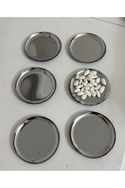 SEVA ÇELİK Steel Silver Color 6 Pieces Plain Mini Snack Bowl Cake Dessert Plate 12 cm