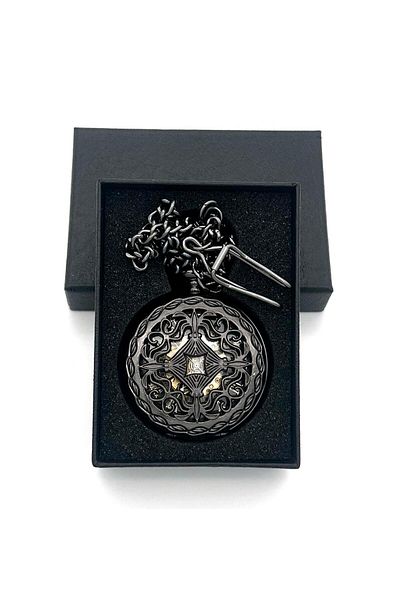 valkyrie Vintage Boxed Chain Wind-Up Mechanical Chrome Skeleton Clock - Gift Pocket Watch - Retro
