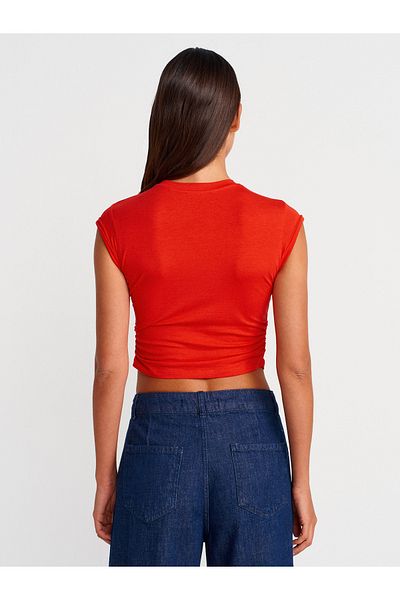 Dilvin 30899 Top-Red with Shirring Detail on the Sides