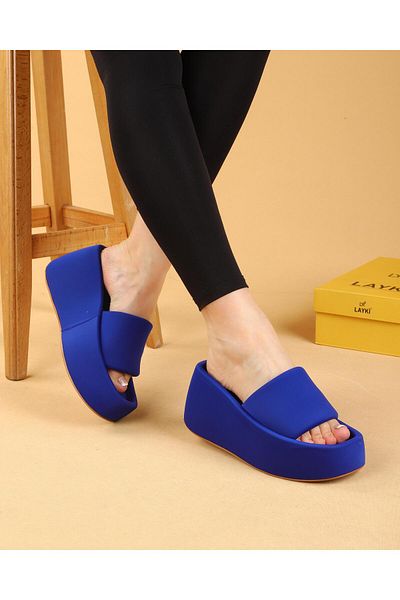 layki Maria Blue Colored High Sole Luxury Slippers 8 CM