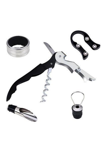 valkyrie 5 Pieces Bottle Cork Opener Foil Cutter Drip Stop Ring Corkscrew Bottle Stopper Set