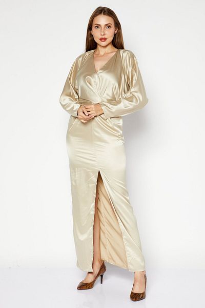 NA-KD Women Belted Batwing Sleeve Maxi Dress, Beige