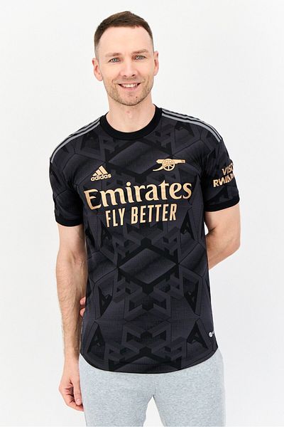 adidas Men Sportswear Fit Short Sleeve Emirates Football Jersey, Black