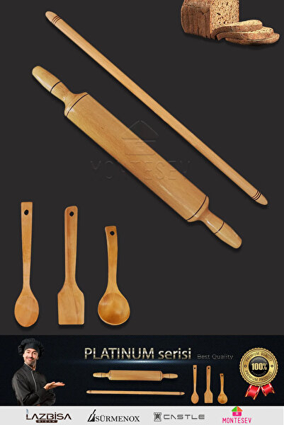 MONTESEV Platinum Serisi Ahşap Hamur Açma Oklavası Merdanesi Ağaç Kaşık Kepçe...