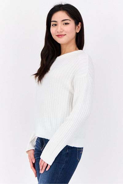 Don't Call Me Jennyfer Women Ribbed Collar Long Sleeves Knitted Sweater, White