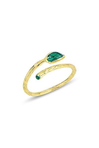 Söğütlü Silver Gümüş altın yaldızlı mineli yaprak modeli üstten ayarlamalı yü...