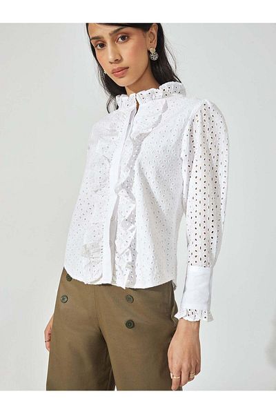 The Label Life White Schiffli Ruffled Shirt