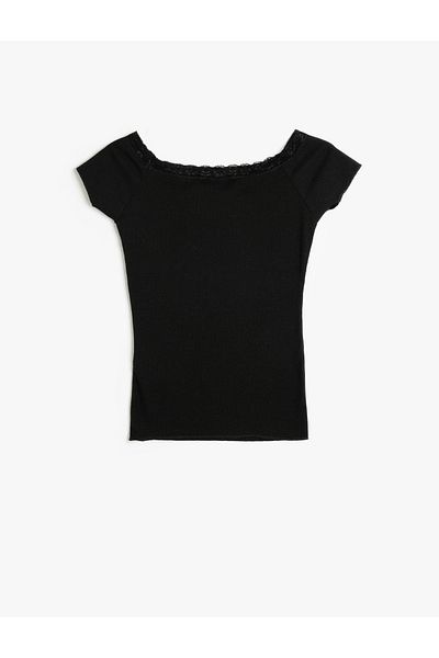 Koton Lace Detailed Slim Fit Short Sleeve T-Shirt