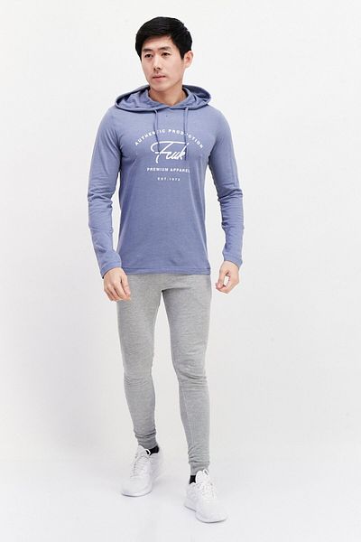 French Connection Men Hooded Long Sleeve Graphic T-shirt, Light Blue