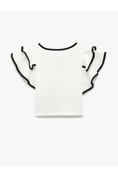 Koton Bow Short Butterfly Sleeve V-Neck Flounce Blouse