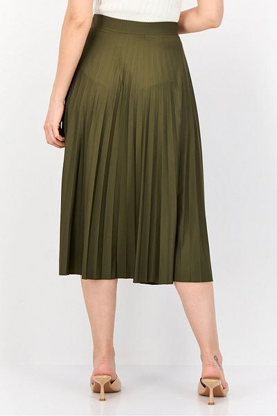 Esprit Women Pleated Midi Skirt, Olive