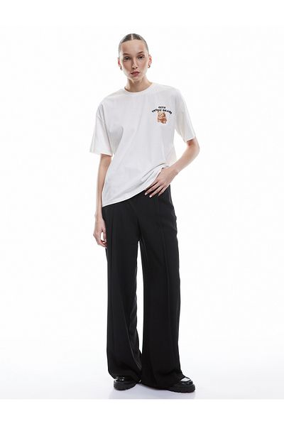 Koton Short Sleeve Crew Neck Cotton Back Printed Oversize T-Shirt