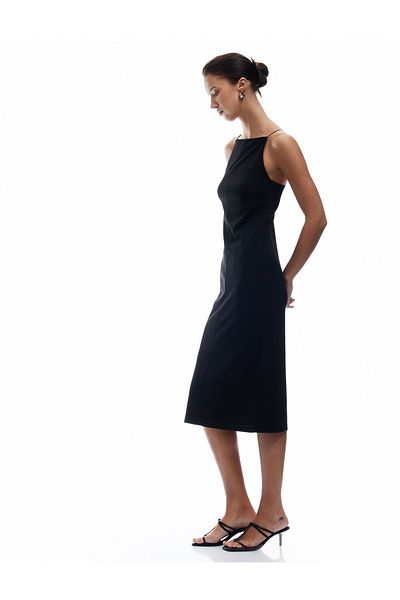 Koton Φόρεμα Slim Fit Crepe Scuba με λεπτό λουράκι με γιακά