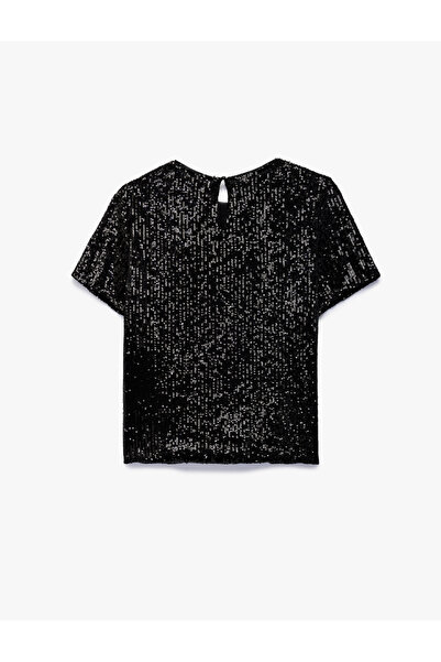 Koton Βραδινή κοντομάνικη μπλούζα με παγιέτες