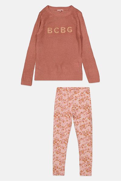 BCBG Girls Kids Girl 2 Pcs Brand Logo Sweater And Pant Set, Old Rose