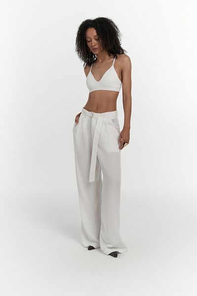 MAİ COLLECTİON Paros Belt Detail Ecru Palazzo Trousers