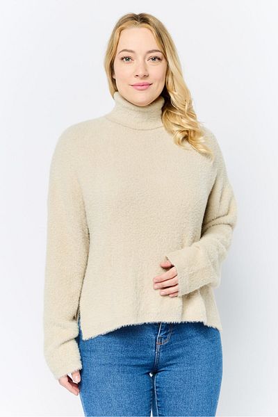 Don't Call Me Jennyfer Women High Neck Textured Sweater, Beige