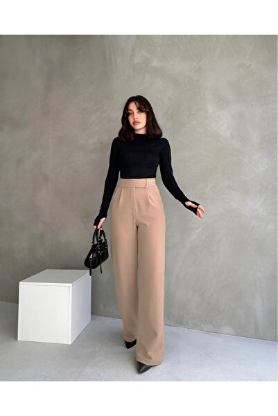BILDEŞA Kadın Yüksek Bel Cırtlı Beli Palazzo Pantolon
