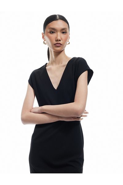 Koton Φόρεμα Bürümcük Fabric Slim Fit Αμάνικο Midi Μήκος V-λαιμόκοψη Bodycon Φόρεμα