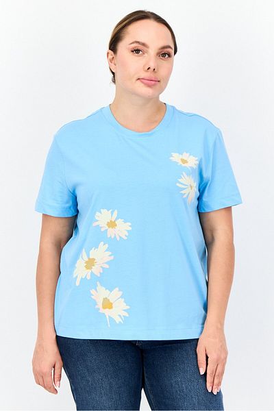 Esprit Women Crew Neck Short Sleeves Floral T-shirt, Light Blue