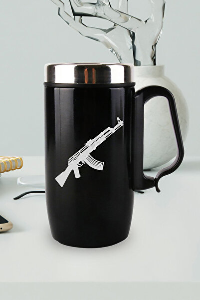nesnelgift Model AK47 de pahar și termos cu mâner din oțel negru