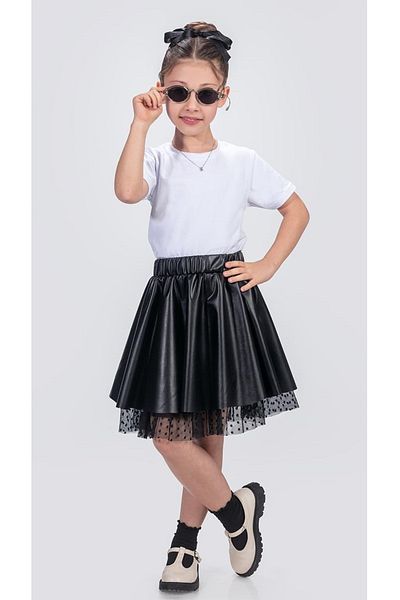 Mnk Baby&Kids Fusta din piele pentru fete M00725 Negru transparent