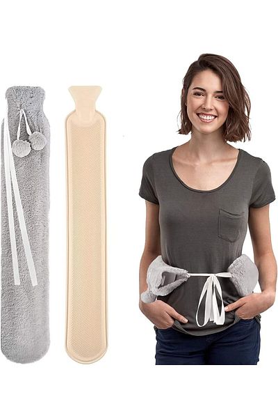 COOYA Long hot water bag with plush cover 2L large capacity, warm hands and feet, hot and cold compresses