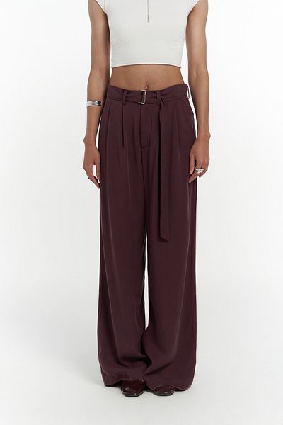 MAİ COLLECTİON Pantaloni Palazzo Roșii Claret cu Detaliu Curea Paros