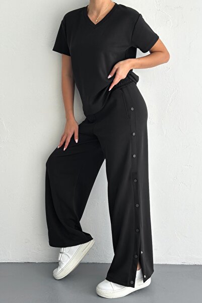 FEMELLE Premium Black Elastic Waist Modal Suit Crinkle Hantel Waistless