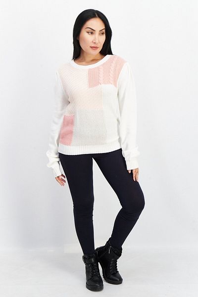 BB Dakota by Steve Madden Women Crew Neck Colorblock Sweater, White/pink