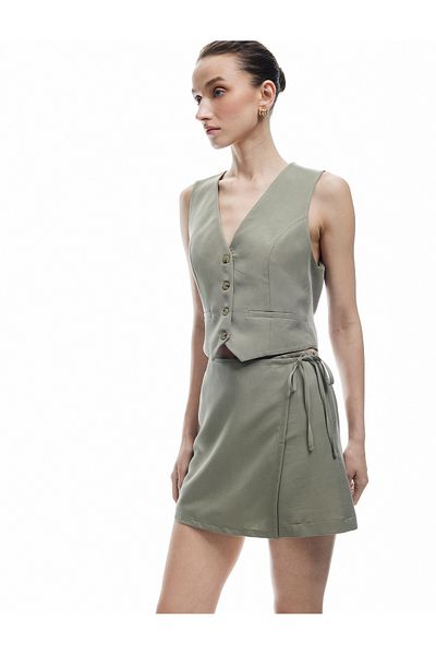 Koton Modal Double Breasted Shorts Skirt with Binding Detail