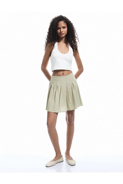 Koton Thick Pleated Viscose Mini Skirt