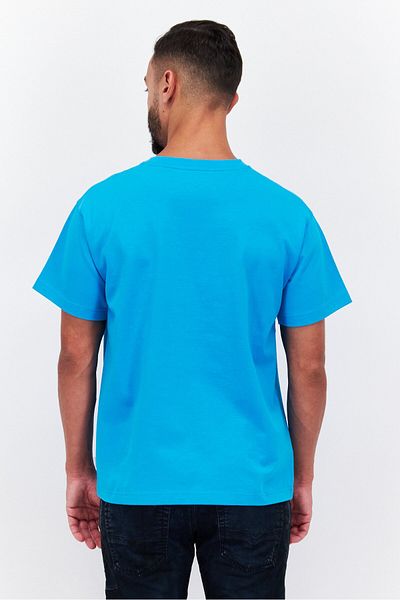 Esprit Men Crew Neck Short Sleeve Brand Logo T-shirts, Cyan Blue