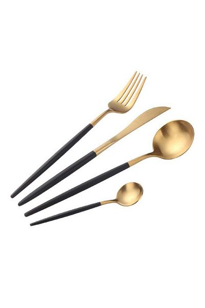 COOYA Stainless Steel Cutlery Set of 4, Smooth Edges, Dishwasher Safe, High Quality and Durable, Gold