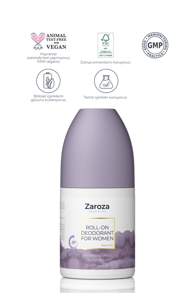 ZAROZA Beyazlatma Etkili Roll-on Kadın | 24 Saat Koruma Aluminyum Içermeyen Kadın Roll On - 75 ml